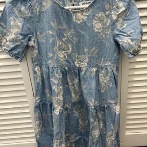Old Navy Girls' Blue Floral Chambray Tiered Dress - Size L (10-12)